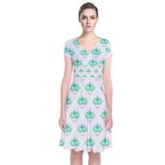 Plant Pattern Green Leaf Flora Short Sleeve Front Wrap Dress