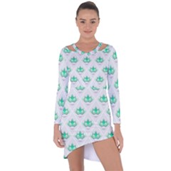 Plant Pattern Green Leaf Flora Asymmetric Cut-Out Shift Dress