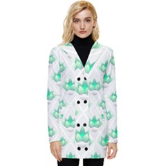 Plant Pattern Green Leaf Flora Button Up Hooded Coat 