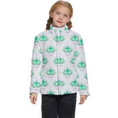 Plant Pattern Green Leaf Flora Kids  Puffer Bubble Jacket Coat