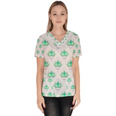 Plant Pattern Green Leaf Flora Women s V-Neck Scrub Top