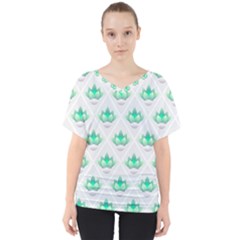 Plant Pattern Green Leaf Flora V-Neck Dolman Drape Top