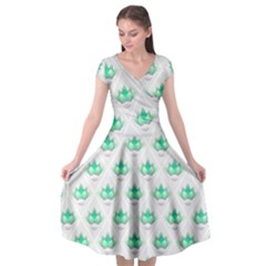 Plant Pattern Green Leaf Flora Cap Sleeve Wrap Front Dress