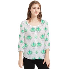 Plant Pattern Green Leaf Flora Chiffon Quarter Sleeve Blouse