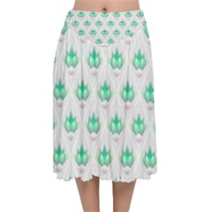 Plant Pattern Green Leaf Flora Velvet Flared Midi Skirt by Sarkoni