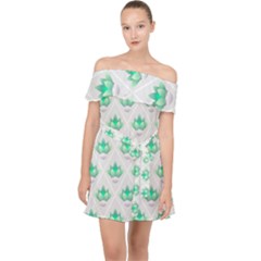 Plant Pattern Green Leaf Flora Off Shoulder Chiffon Dress