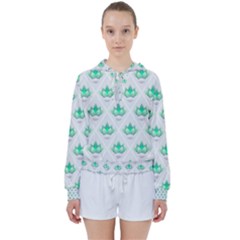 Plant Pattern Green Leaf Flora Women s Tie Up Sweat