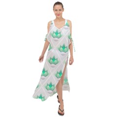 Plant Pattern Green Leaf Flora Maxi Chiffon Cover Up Dress