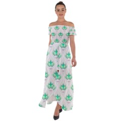 Plant Pattern Green Leaf Flora Off Shoulder Open Front Chiffon Dress