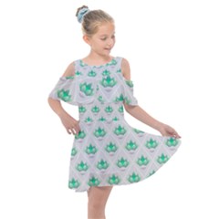 Plant Pattern Green Leaf Flora Kids  Shoulder Cutout Chiffon Dress