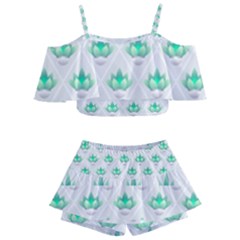 Plant Pattern Green Leaf Flora Kids  Off Shoulder Skirt Bikini