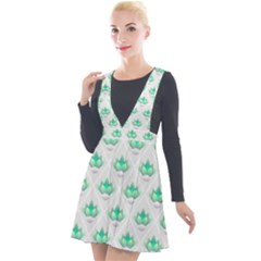 Plant Pattern Green Leaf Flora Plunge Pinafore Velour Dress