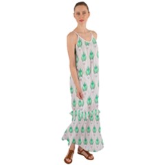 Plant Pattern Green Leaf Flora Cami Maxi Ruffle Chiffon Dress