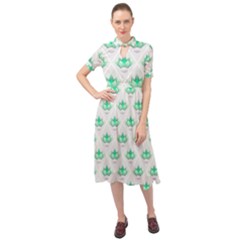 Plant Pattern Green Leaf Flora Keyhole Neckline Chiffon Dress