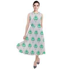 Plant Pattern Green Leaf Flora Round Neck Boho Dress