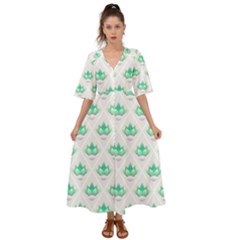 Plant Pattern Green Leaf Flora Kimono Sleeve Boho Dress