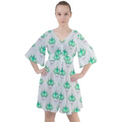 Plant Pattern Green Leaf Flora Boho Button Up Dress