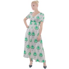 Plant Pattern Green Leaf Flora Button Up Short Sleeve Maxi Dress