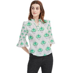 Plant Pattern Green Leaf Flora Loose Horn Sleeve Chiffon Blouse