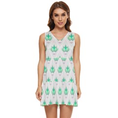 Plant Pattern Green Leaf Flora Tiered Sleeveless Mini Dress