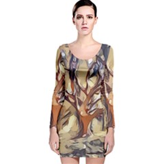 Tree Forest Woods Nature Landscape Long Sleeve Velvet Bodycon Dress by Sarkoni