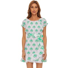 Plant Pattern Green Leaf Flora Puff Sleeve Frill Dress