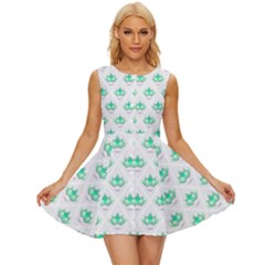 Plant Pattern Green Leaf Flora Sleeveless Button Up Dress