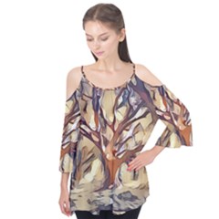 Tree Forest Woods Nature Landscape Flutter Sleeve T-Shirt 