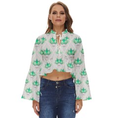 Plant Pattern Green Leaf Flora Boho Long Bell Sleeve Top