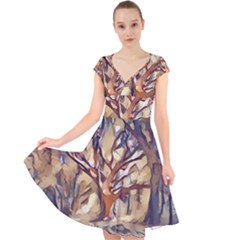 Tree Forest Woods Nature Landscape Cap Sleeve Front Wrap Midi Dress