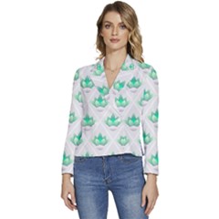 Plant Pattern Green Leaf Flora Women s Long Sleeve Revers Collar Cropped Jacket