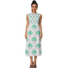 Plant Pattern Green Leaf Flora Sleeveless Round Neck Midi Dress