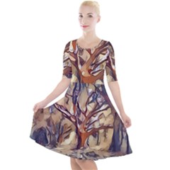 Tree Forest Woods Nature Landscape Quarter Sleeve A-line Dress by Sarkoni