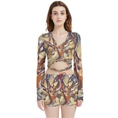 Tree Forest Woods Nature Landscape Velvet Wrap Crop Top and Shorts Set