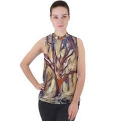 Tree Forest Woods Nature Landscape Mock Neck Chiffon Sleeveless Top