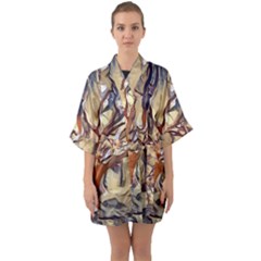 Tree Forest Woods Nature Landscape Half Sleeve Satin Kimono 