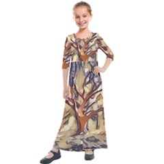 Tree Forest Woods Nature Landscape Kids  Quarter Sleeve Maxi Dress by Sarkoni