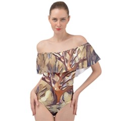 Tree Forest Woods Nature Landscape Off Shoulder Velour Bodysuit 