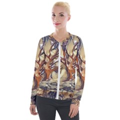 Tree Forest Woods Nature Landscape Velvet Zip Up Jacket