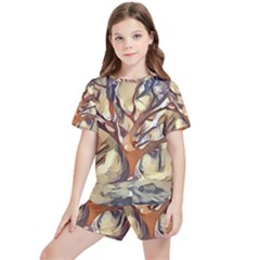 Tree Forest Woods Nature Landscape Kids  T-Shirt And Sports Shorts Set