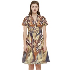 Tree Forest Woods Nature Landscape Short Sleeve Waist Detail Dress