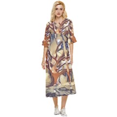 Tree Forest Woods Nature Landscape Double Cuff Midi Dress