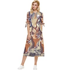 Tree Forest Woods Nature Landscape Bow Sleeve Chiffon Midi Dress