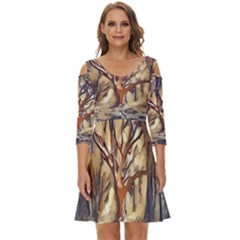 Tree Forest Woods Nature Landscape Shoulder Cut Out Zip Up Dress by Sarkoni