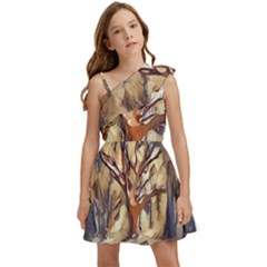 Tree Forest Woods Nature Landscape Kids  One Shoulder Party Dress