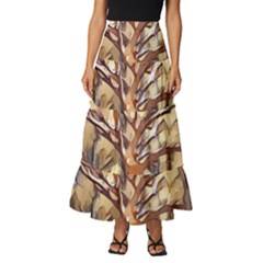 Tree Forest Woods Nature Landscape Tiered Ruffle Maxi Skirt by Sarkoni