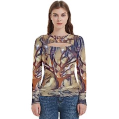 Tree Forest Woods Nature Landscape Women s Cut Out Long Sleeve T-Shirt