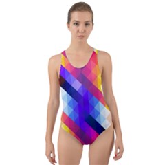 Abstract Background Colorful Pattern Cut-out Back One Piece Swimsuit