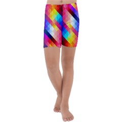 Abstract Background Colorful Pattern Kids  Lightweight Velour Capri Yoga Leggings by Sarkoni