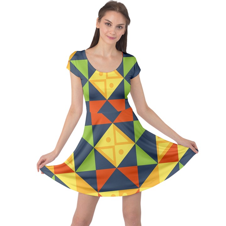 Background Geometric Color Cap Sleeve Dress